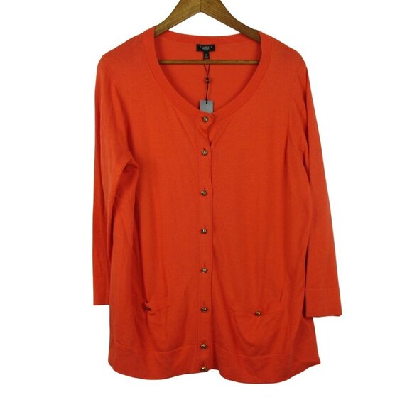 Talbots Womens Cardigan Sweater Orange Button Up Pockets 1X Cotton Blend NWT $99 - Picture 1 of 7